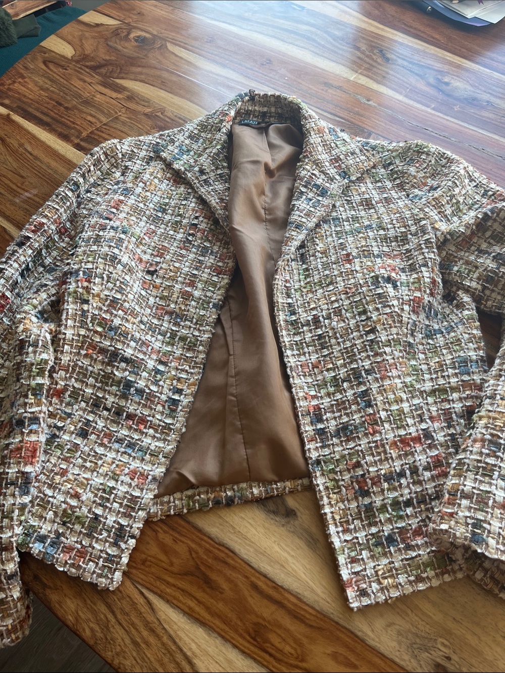 Lafayette 148 Wool Tweed Printed Open Front Blazer Brown - Picture 2 of 5